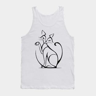 A sleek, minimalist illustration. Black cat in a playful pose. Tank Top